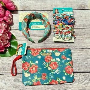 Pioneer Woman Vintage Floral Hair Ties, Cosmetic Bag & Headband Set NEW